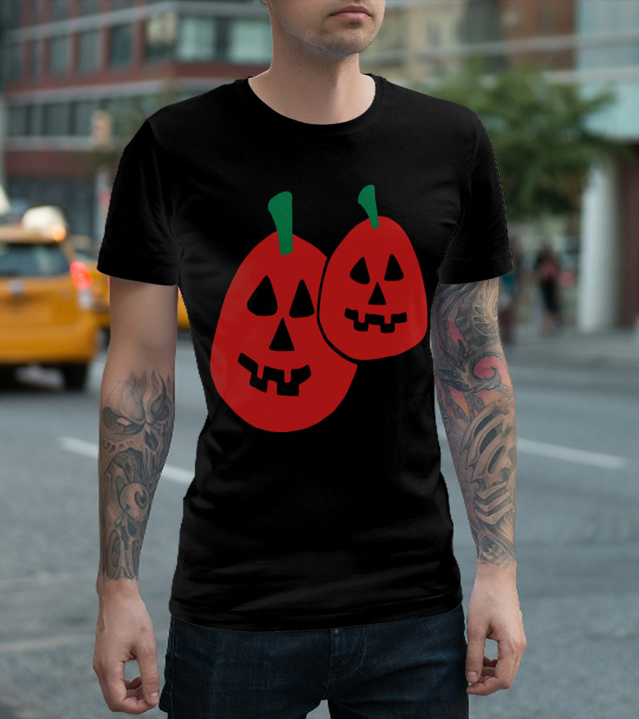 2 Pumpkins Creepy Halloween Faces T-Shirt