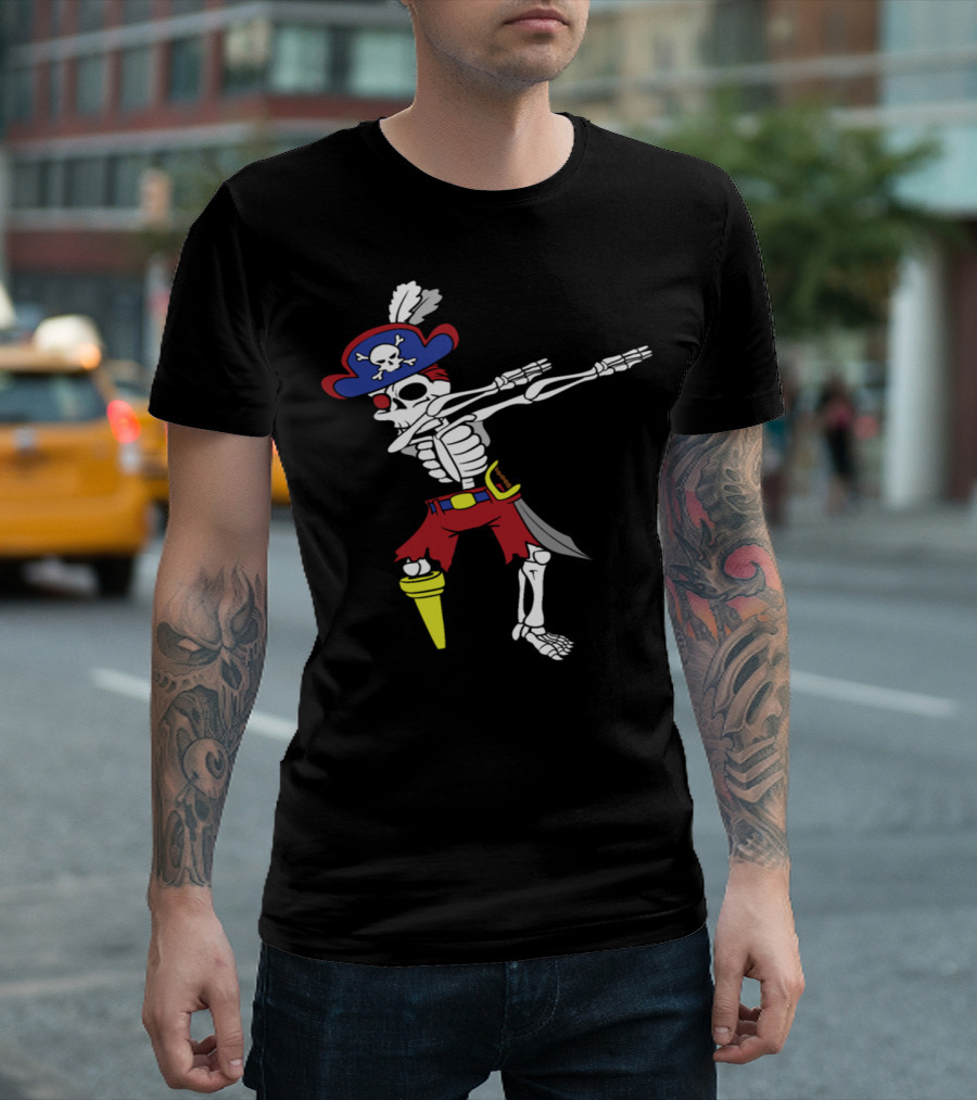 Pirate Skeleton Dabbing Halloween Dance with Peg Leg and Hat T-Shirt