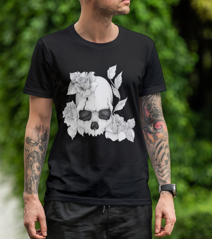 Skull N Roses With Intricate Floral T-Shirt