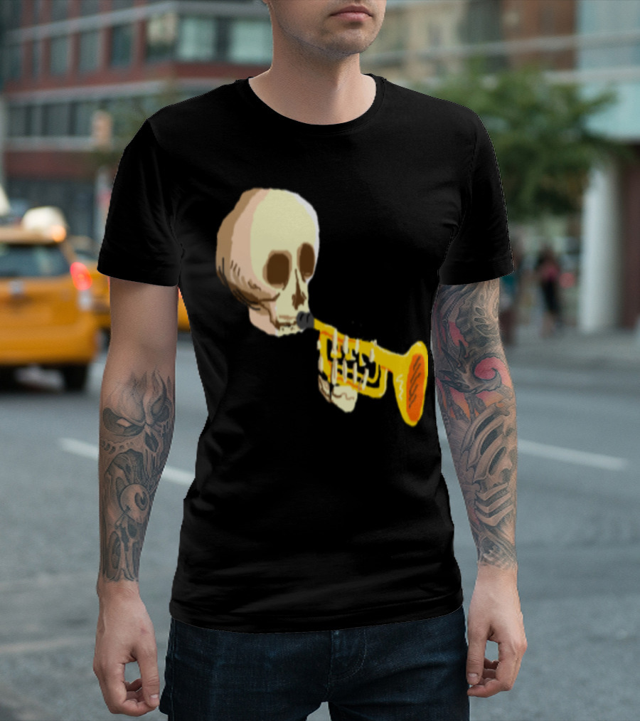 DOOT Skeleton Playing Trumpet Iconic Meme T-Shirt