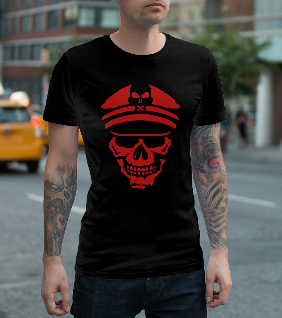 Head Skeleton Death Cap Navy Red Skull 903 T-Shirt
