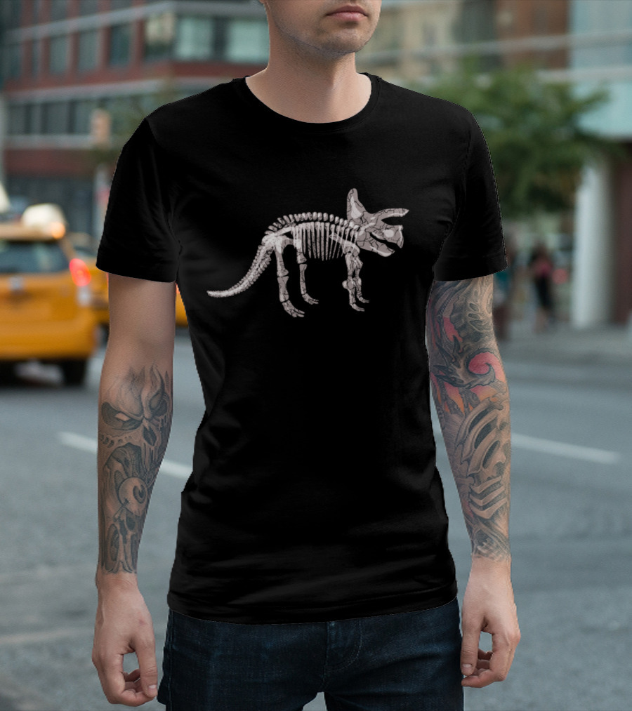 Triceratops Skeleton Dinosaur Stone Age Effect T-Shirt