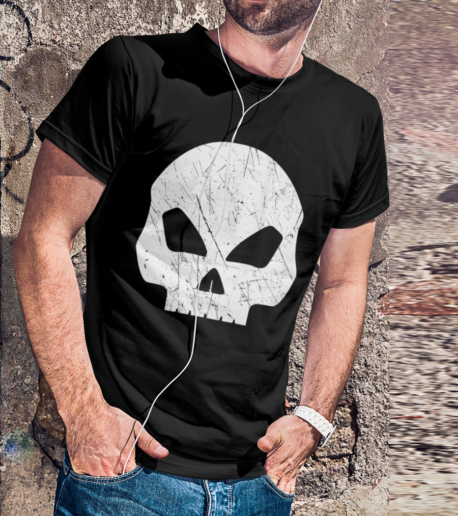 Scratched Skull Death Dead Bones Skeleton Iconic Grunge T-Shirt