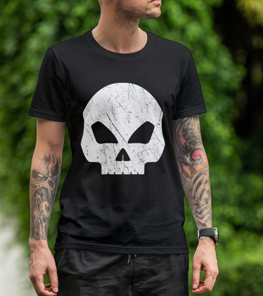 Scratched Skull Death Dead Bones Skeleton Iconic Grunge T-Shirt