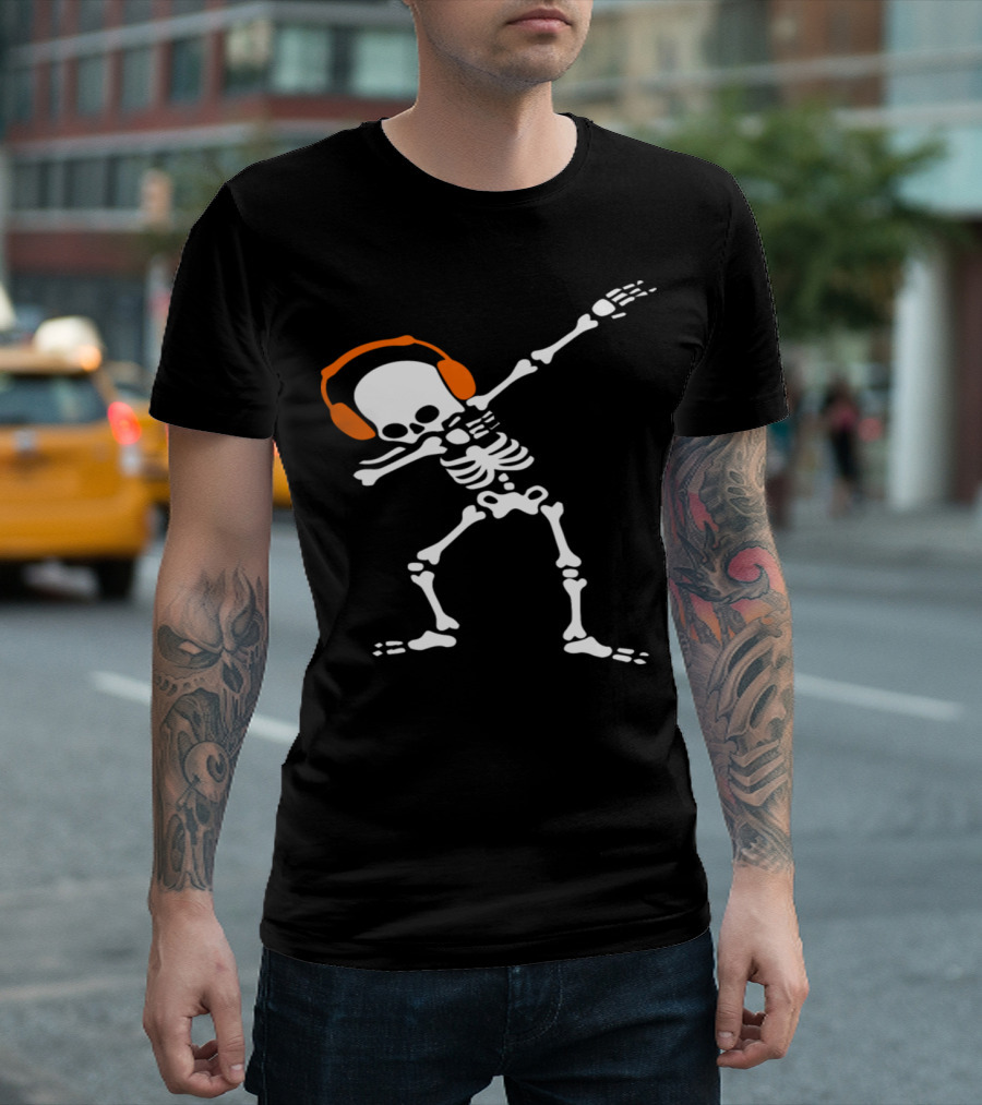 Dabbing Skeleton Dancing Skull With Headphones Hip Hop T-Shirt