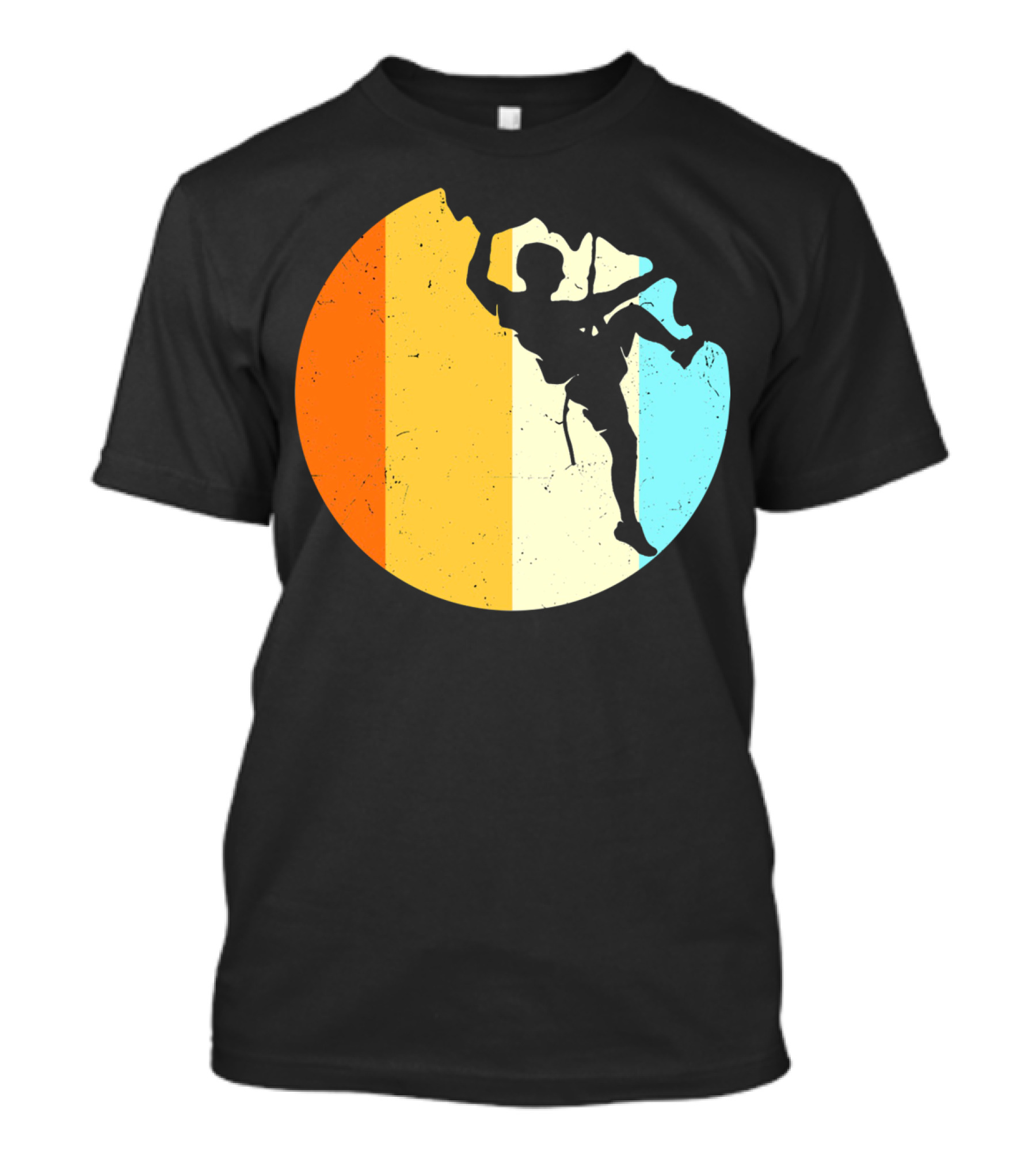 Retro Rock Climbing Silhouette With Colorful Stripes T-Shirt