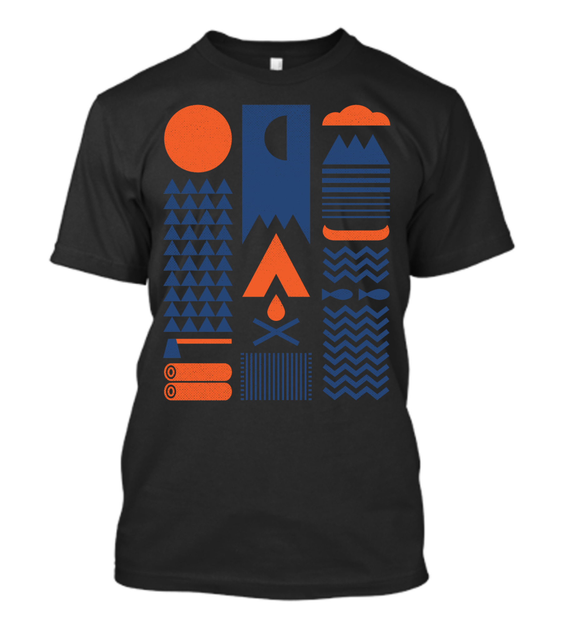 Geometric Nature Elements With Mountains Campfire Patterns And Moon Phases In Simplify T-Shirt