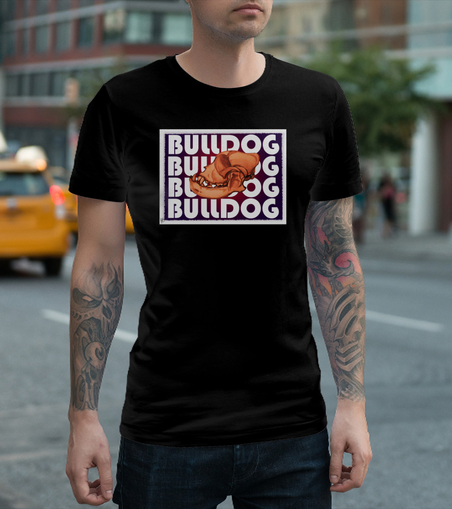 BULLDOG Repeated Text with Prominent Skull T-Shirt