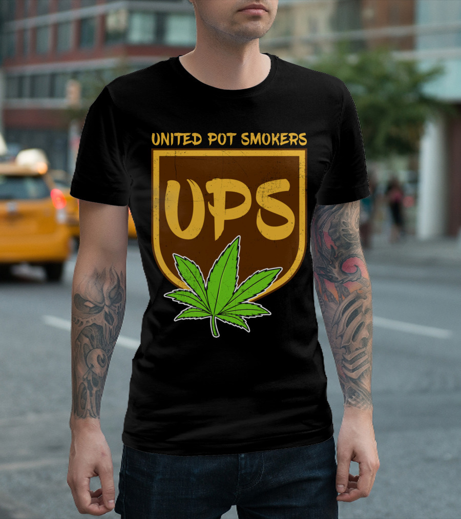 United Pot Smokers UPS Logo with Marijuana Leaf T-Shirt