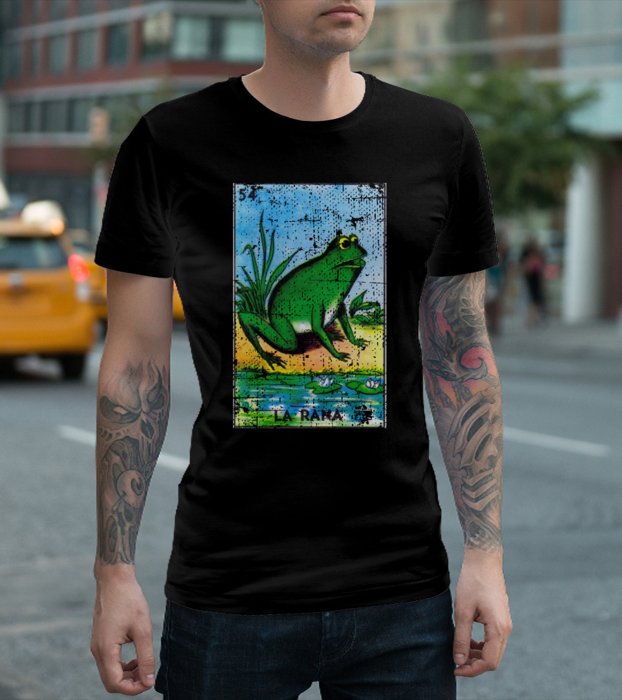 La Rana Mexican Loteria Card 54 Frog Bingo Design With Water Lilies T-Shirt