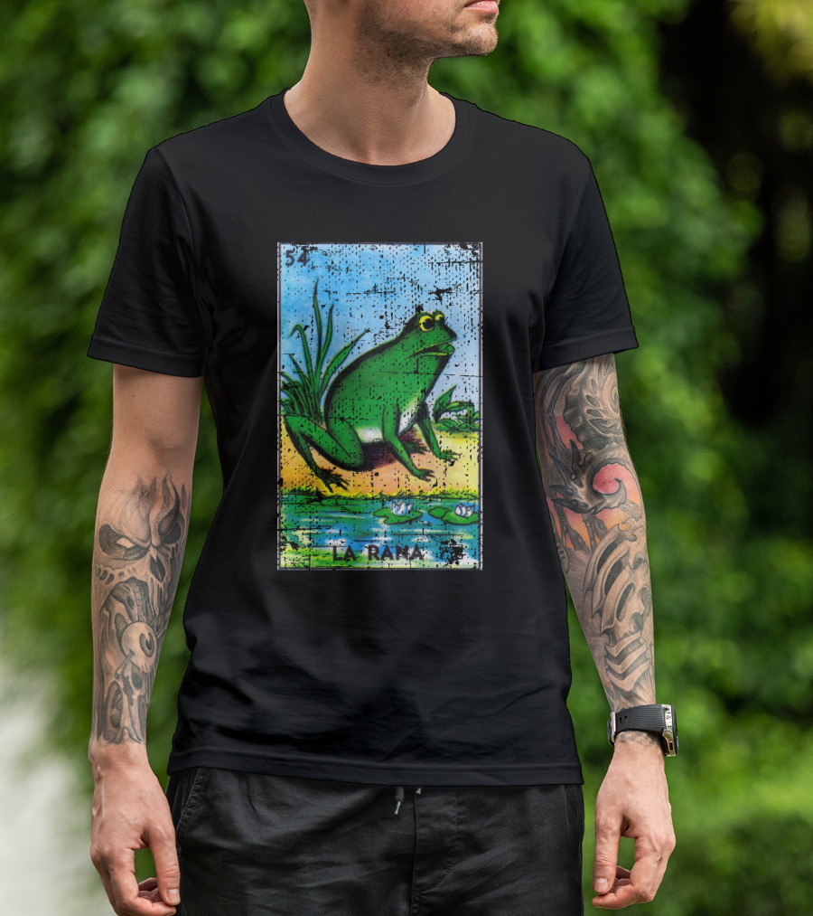 La Rana Mexican Loteria Card 54 Frog Bingo Design With Water Lilies T-Shirt