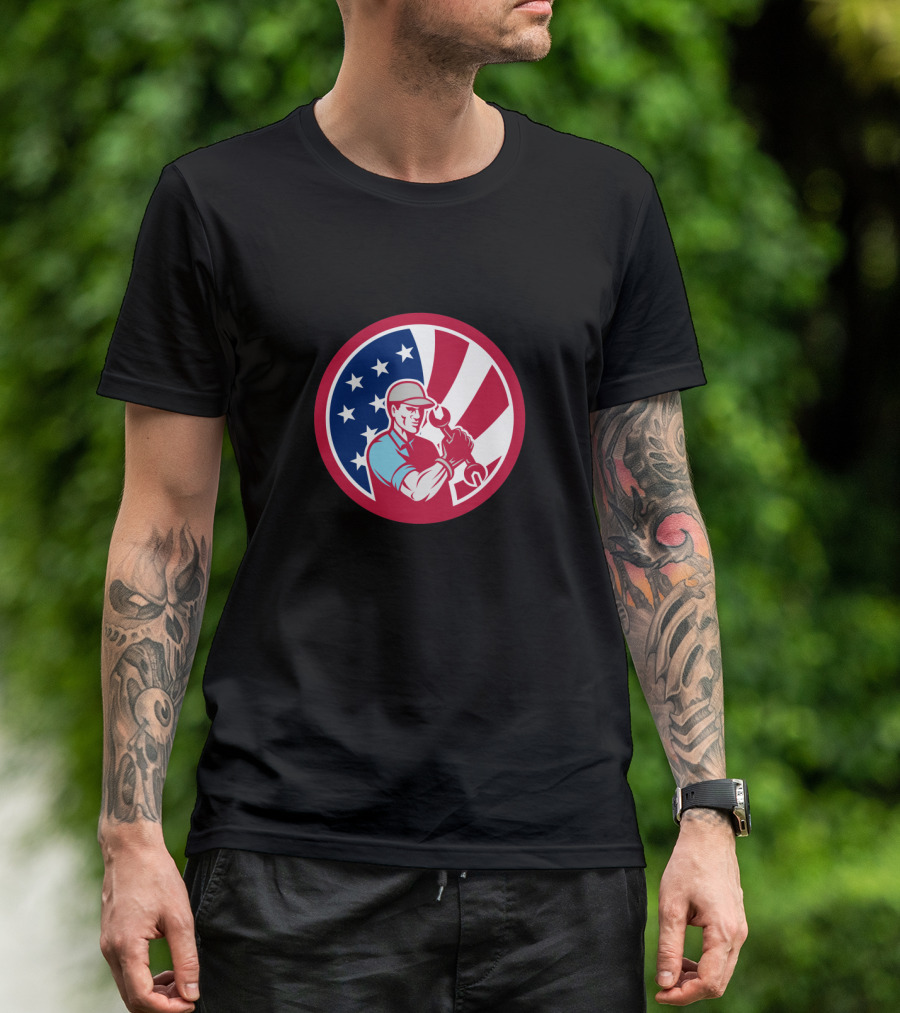American Industrial Maintenance Mechanic With USA Flag Icon Patriotic T-Shirt