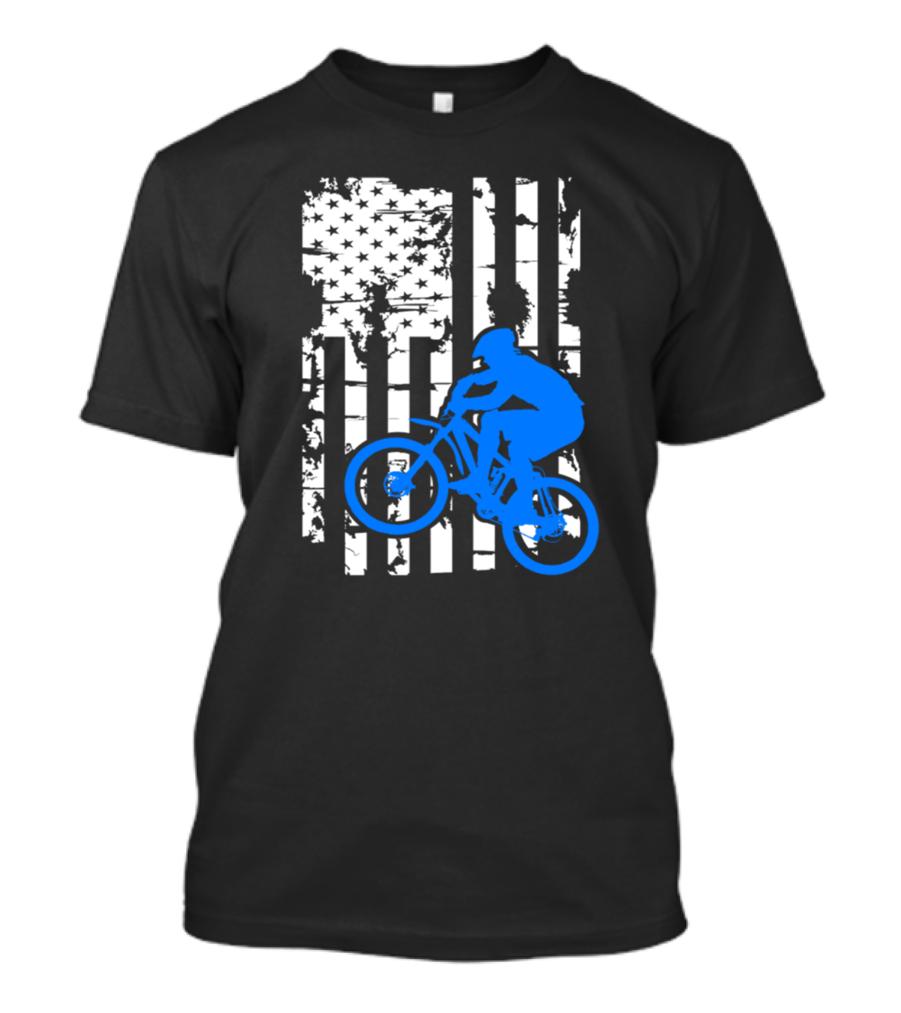 American Grunge Mountain Bike Silhouette On Distressed Flag T-Shirt