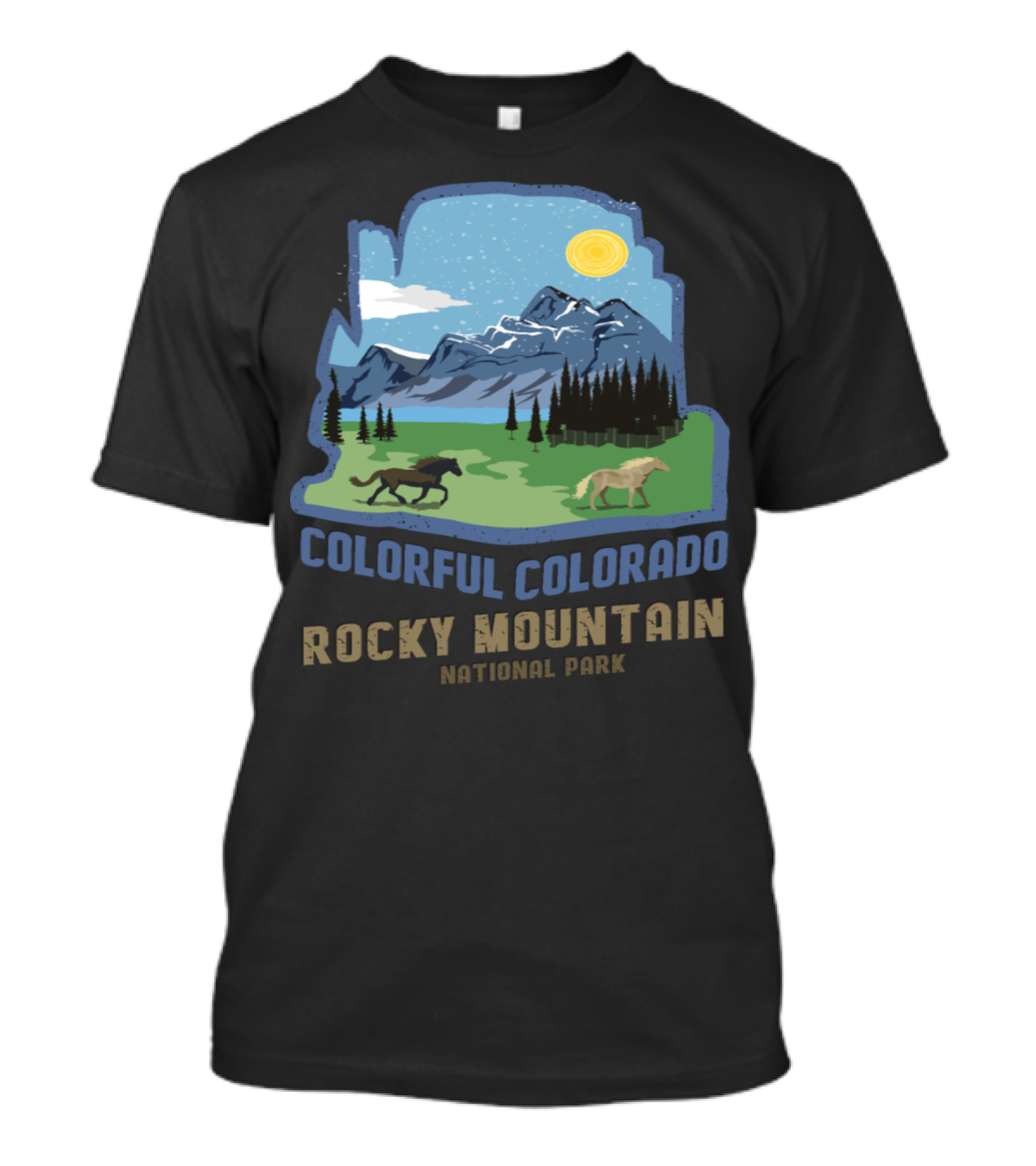 Colorful Colorado Rocky Mountain National Park Horses Scenic Nature T-Shirt