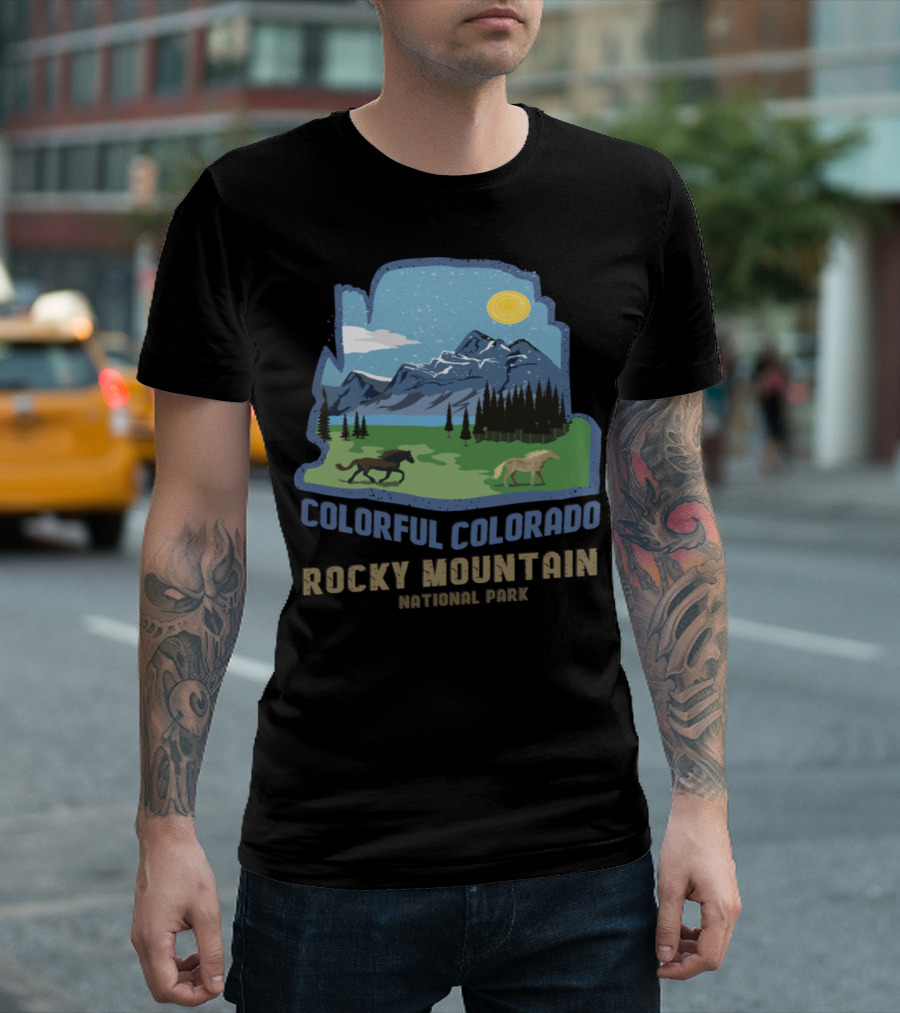 Colorful Colorado Rocky Mountain National Park Horses Scenic Nature T-Shirt