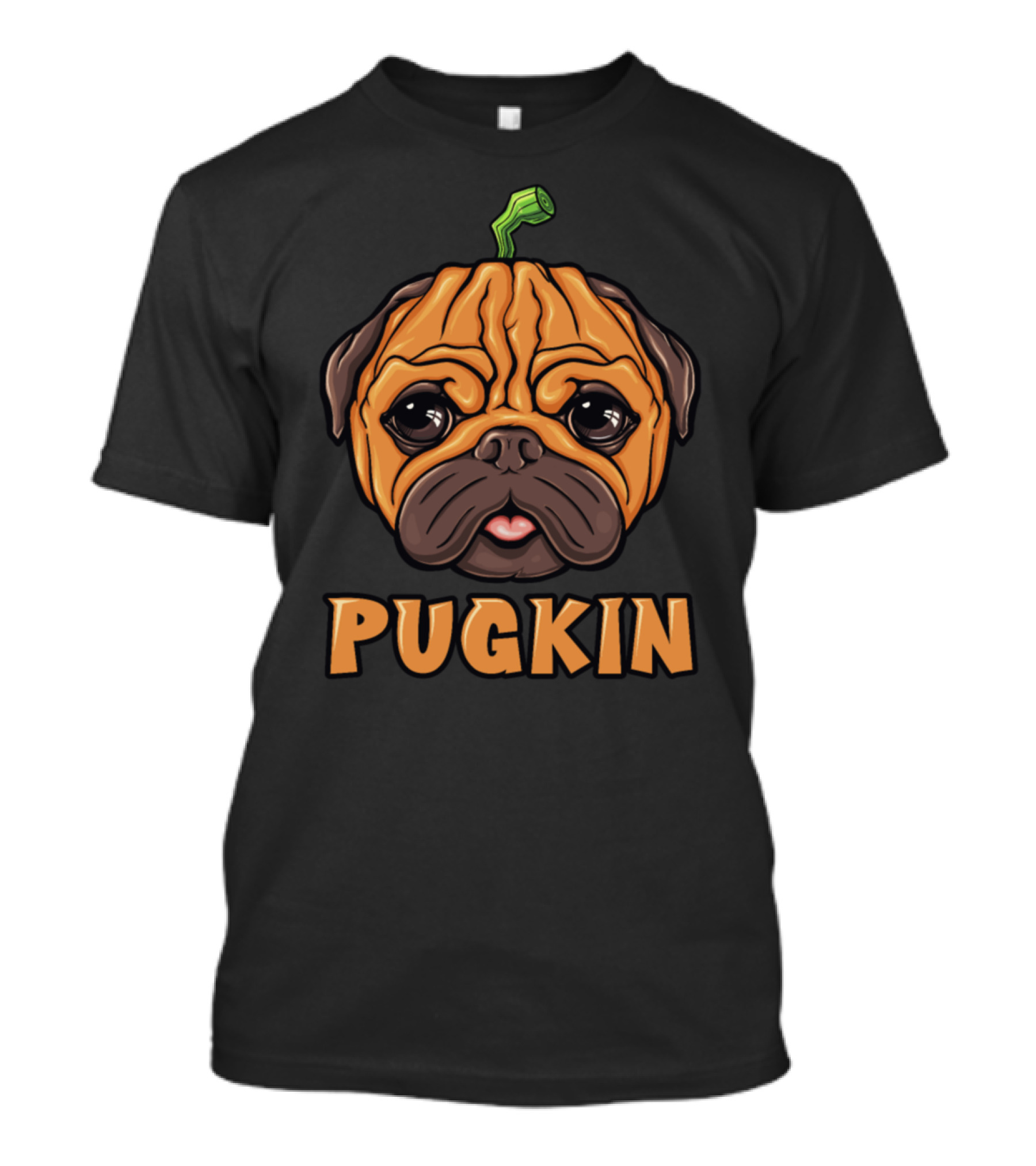Pugkin Halloween Pug Pumpkin Face With Stem T-Shirt