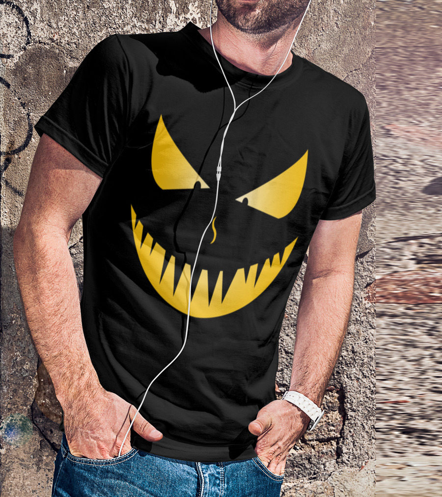 Scary Evil Pumpkin Face With Sharp Teeth And Menacing Eyes T-Shirt