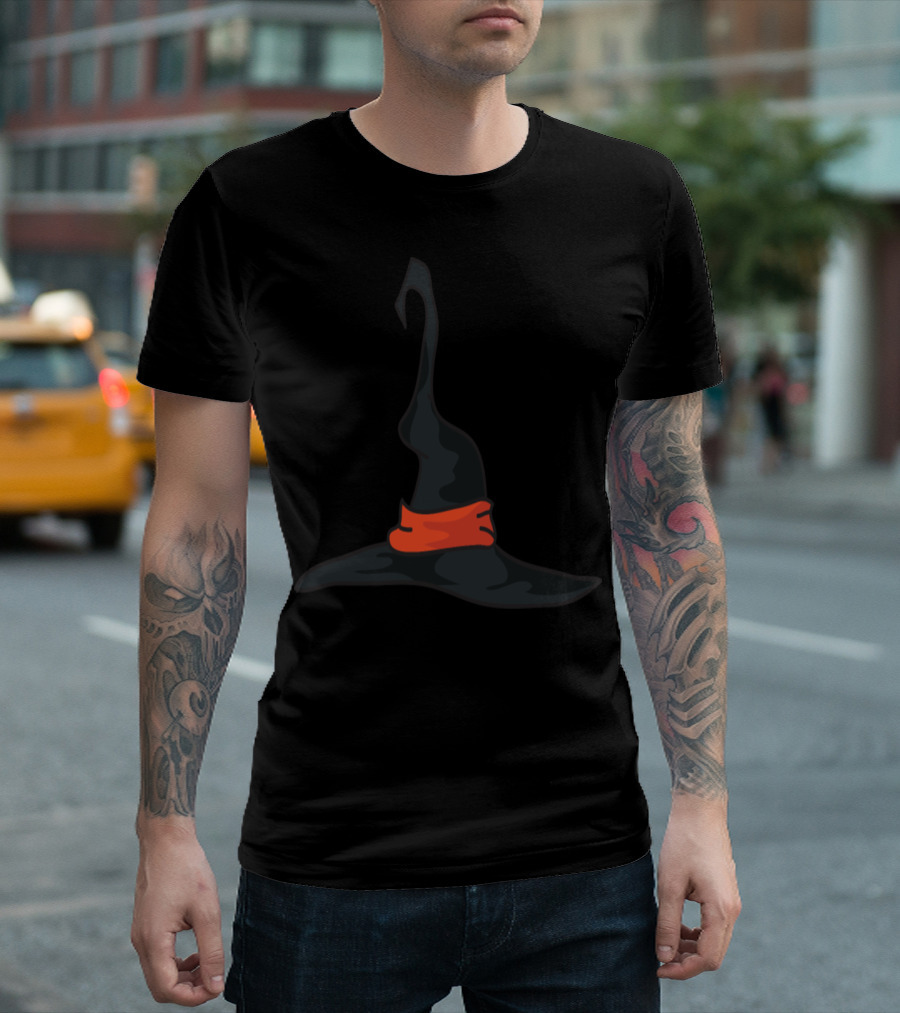 Happy Halloween Black Witch Hat with Orange Band T-Shirt