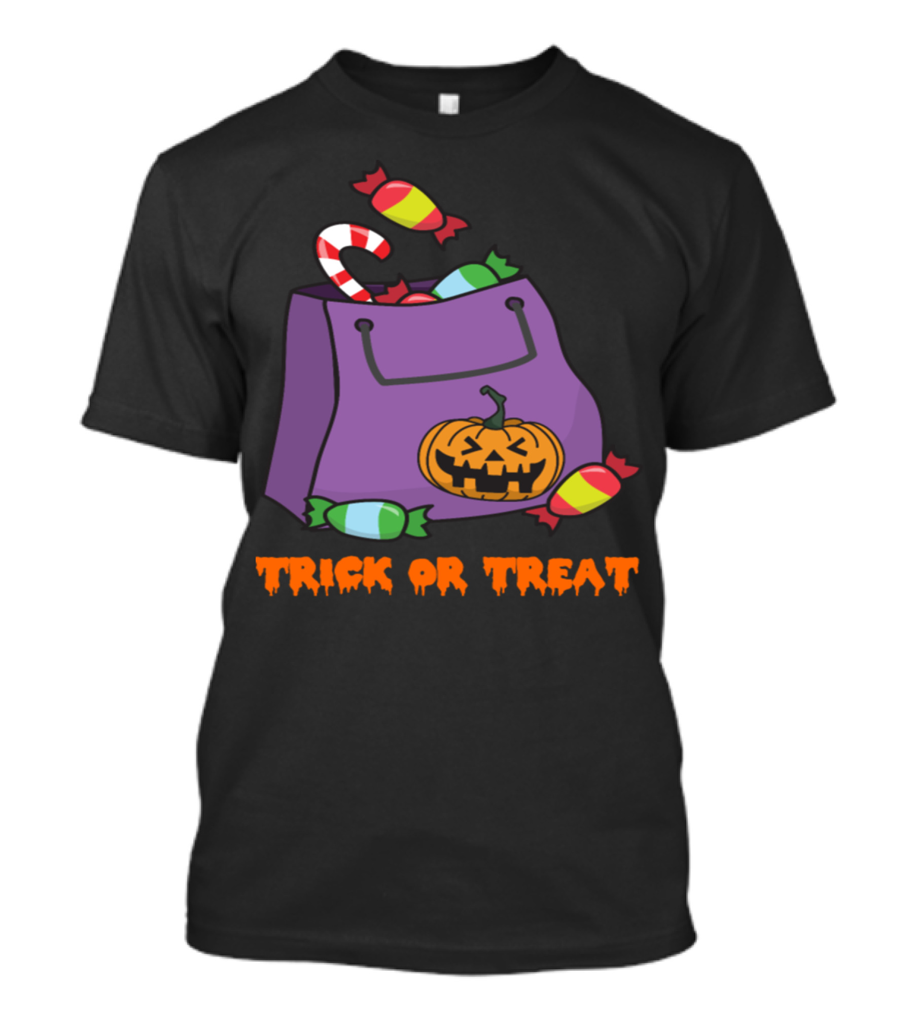 Trick Or Treat Halloween Candy Bag With Pumpkin And Zombie Horror T-Shirt