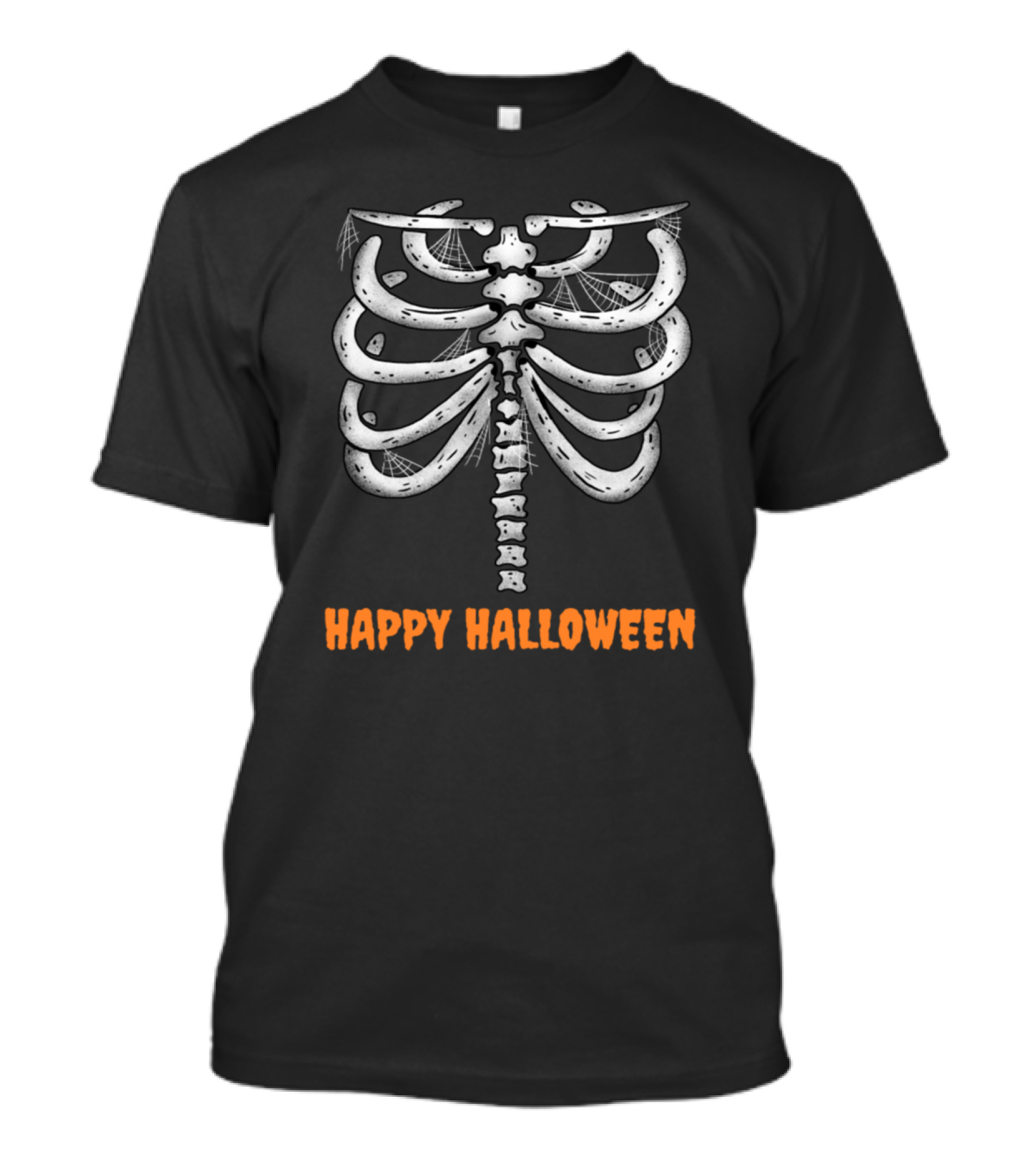 HAPPY HALLOWEEN SKELETON RIB CAGE WITH COBWEBS T-Shirt