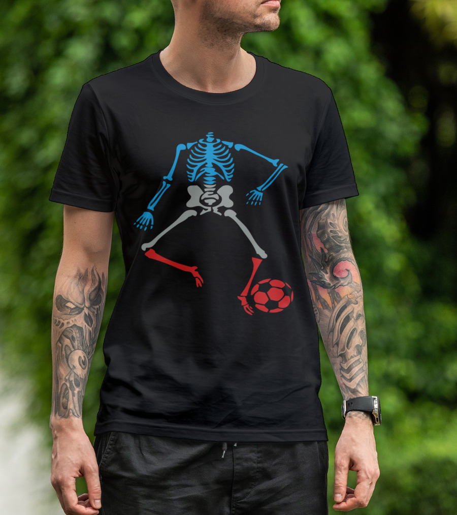 Soccer Skeleton With USA Flag Colors Football T-Shirt