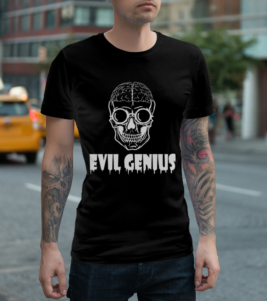 Evil Genius Skull With Brain And Glasses T-Shirt