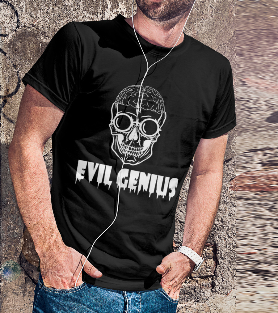 Evil Genius Skull With Brain And Glasses T-Shirt