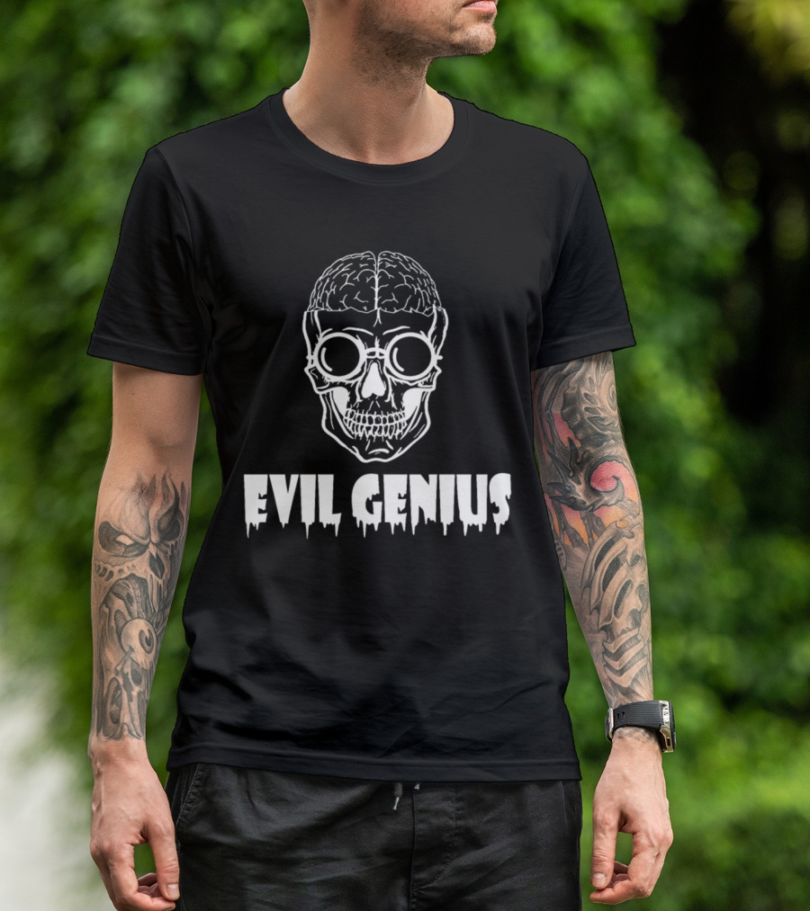Evil Genius Skull With Brain And Glasses T-Shirt