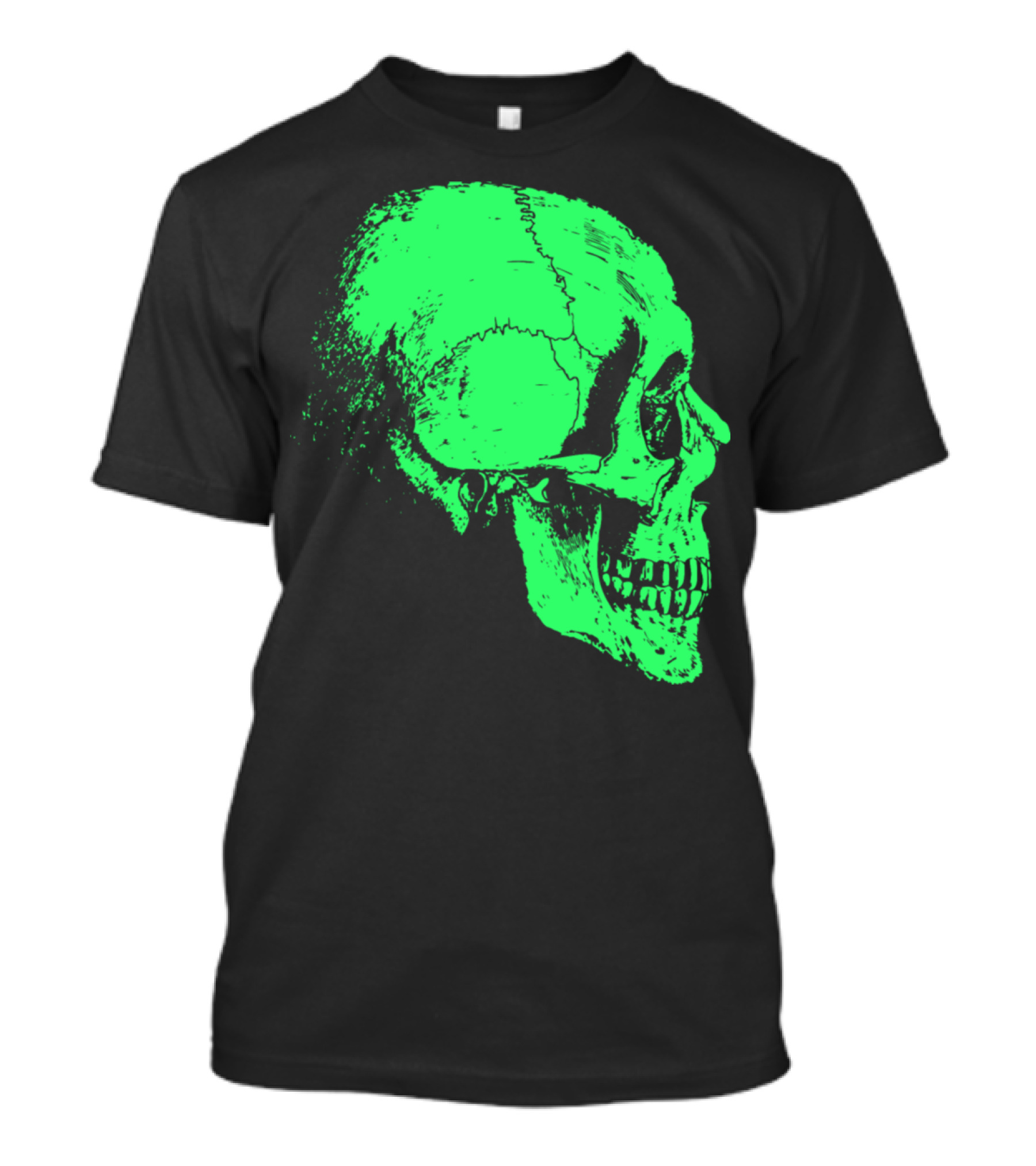 Skeleton Head Green Glowing Side Profile T-Shirt