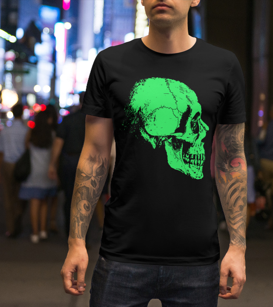 Skeleton Head Green Glowing Side Profile T-Shirt