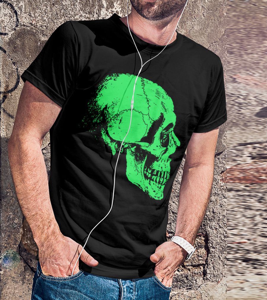 Skeleton Head Green Glowing Side Profile T-Shirt