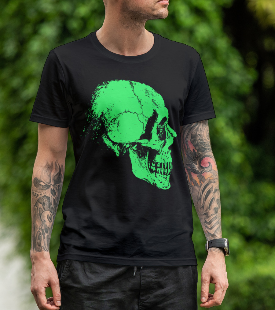 Skeleton Head Green Glowing Side Profile T-Shirt