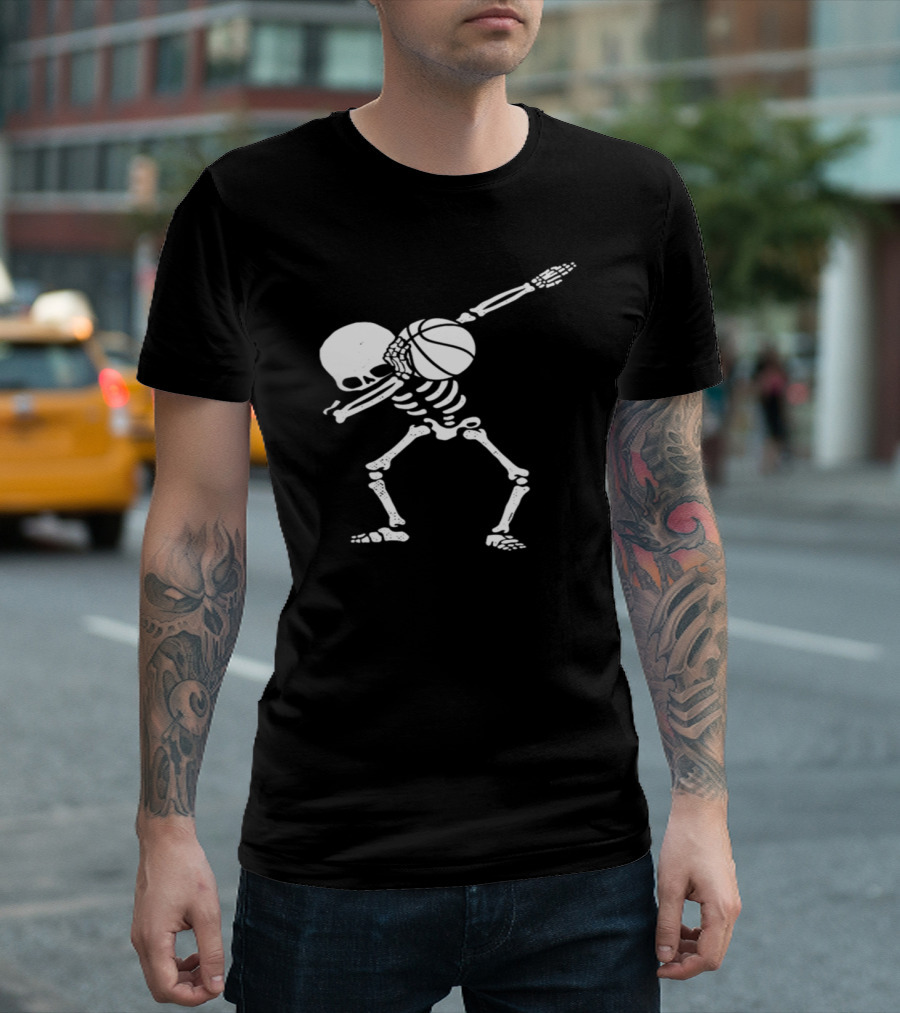 Halloween Dabbing Skeleton Basketball Player T-Shirt