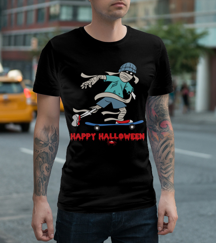 Happy Halloween Skeleton Skateboard Mummy Zombie Monster T-Shirt
