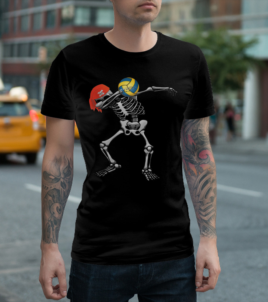 Pirate Skeleton Dabbing Volleyball Halloween Pumpkin T-Shirt