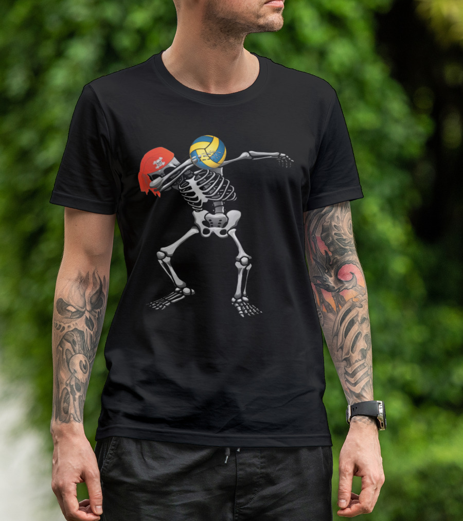 Pirate Skeleton Dabbing Volleyball Halloween Pumpkin T-Shirt