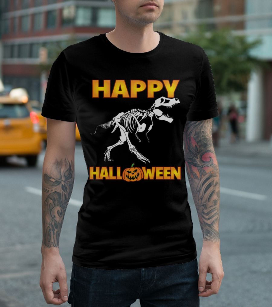HAPPY HALLOWEEN TRex Skeleton Pumpkin T-Shirt