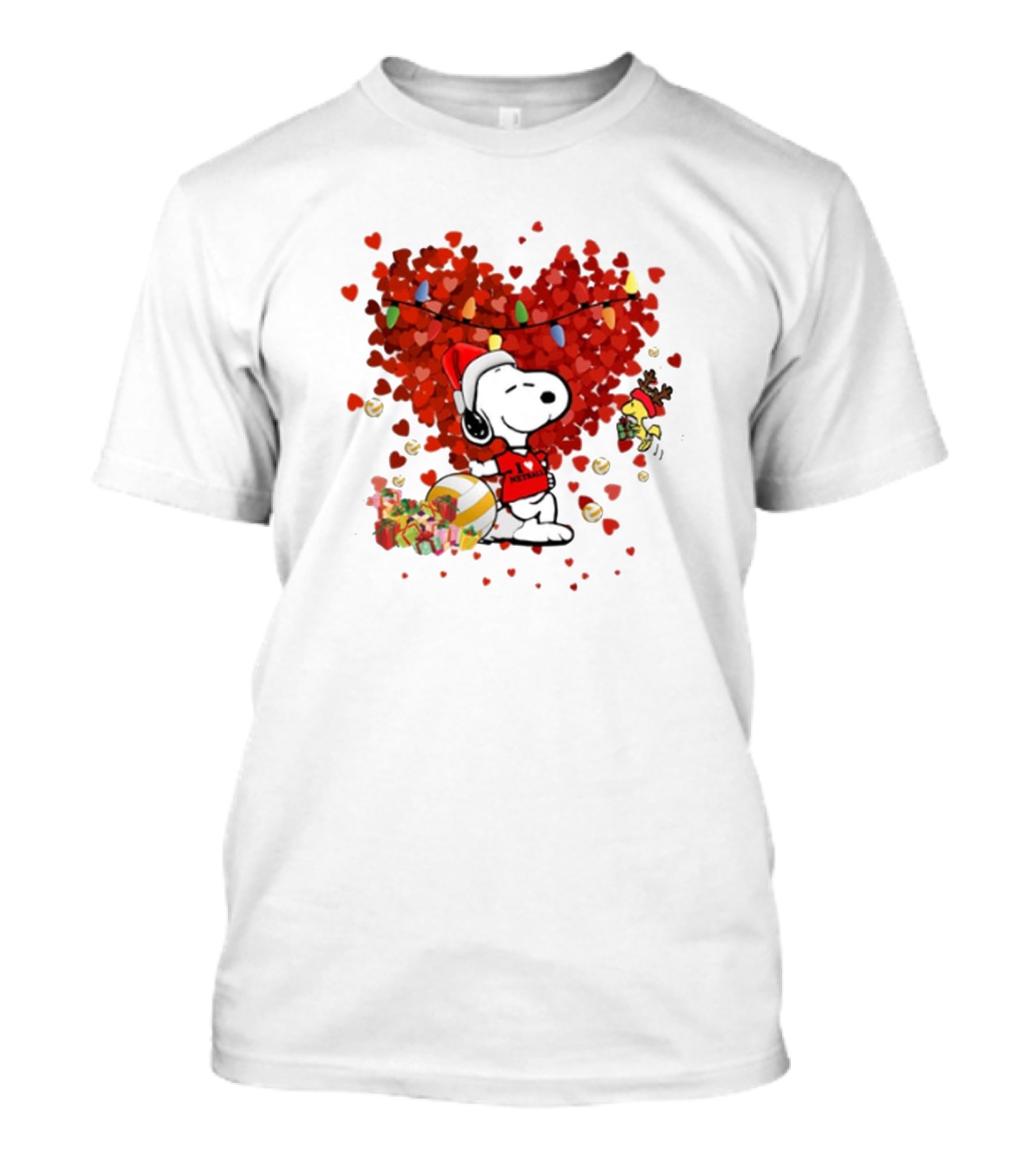 Snoopy Christmas Love Netball Heart T-Shirt