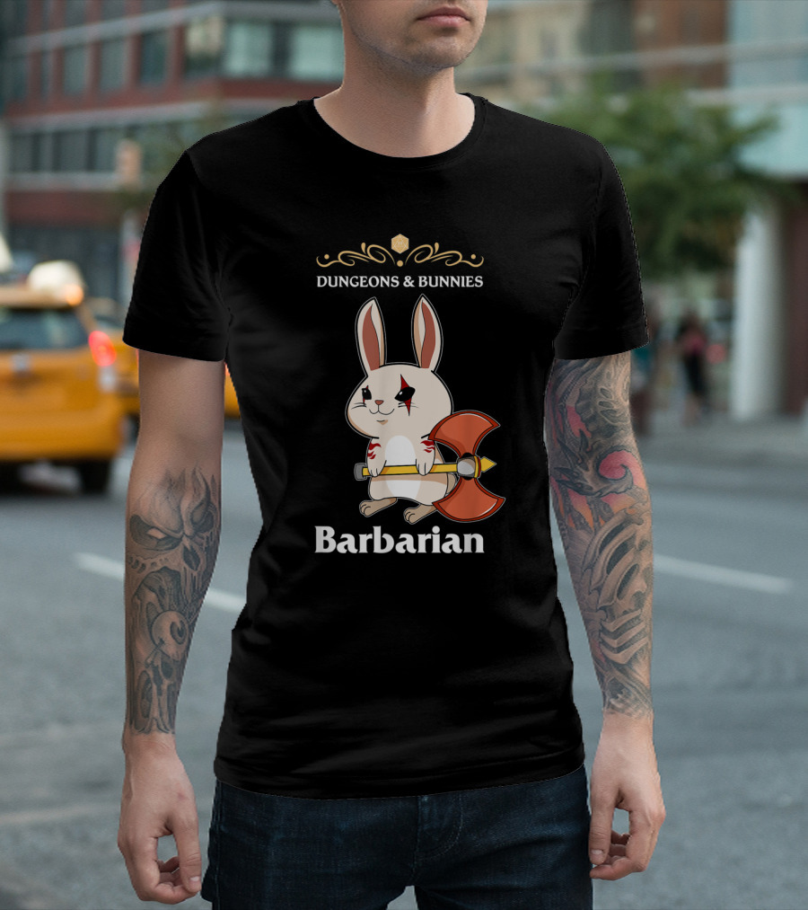 Dungeons And Bunnies Barbarian With Axe And Rune Symbols T-Shirt