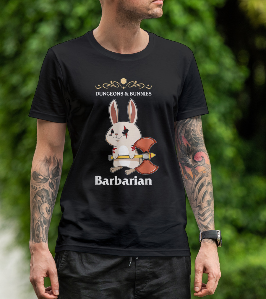 Dungeons And Bunnies Barbarian With Axe And Rune Symbols T-Shirt