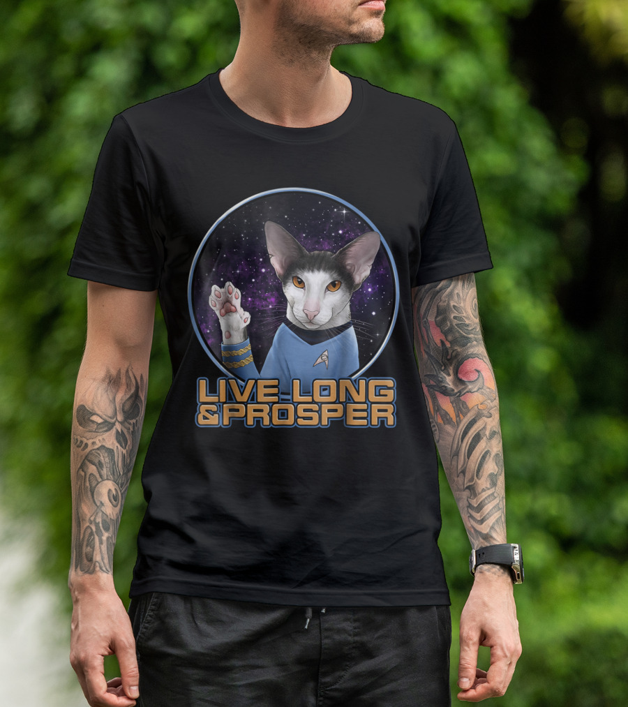LIVE LONG And PROSPER Spock Cat In Space T-Shirt