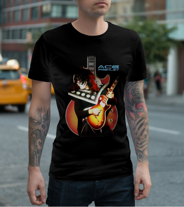 Ace Frehley Les Paul Guitar Live Performance Iconic Rock T-Shirt