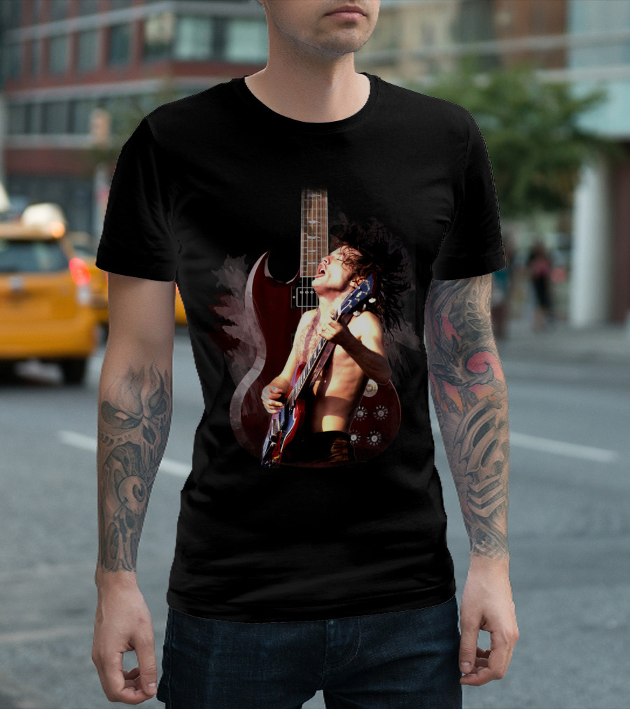 Rock Guitarist with Electric Guitar and Dynamic Performance T-Shirt