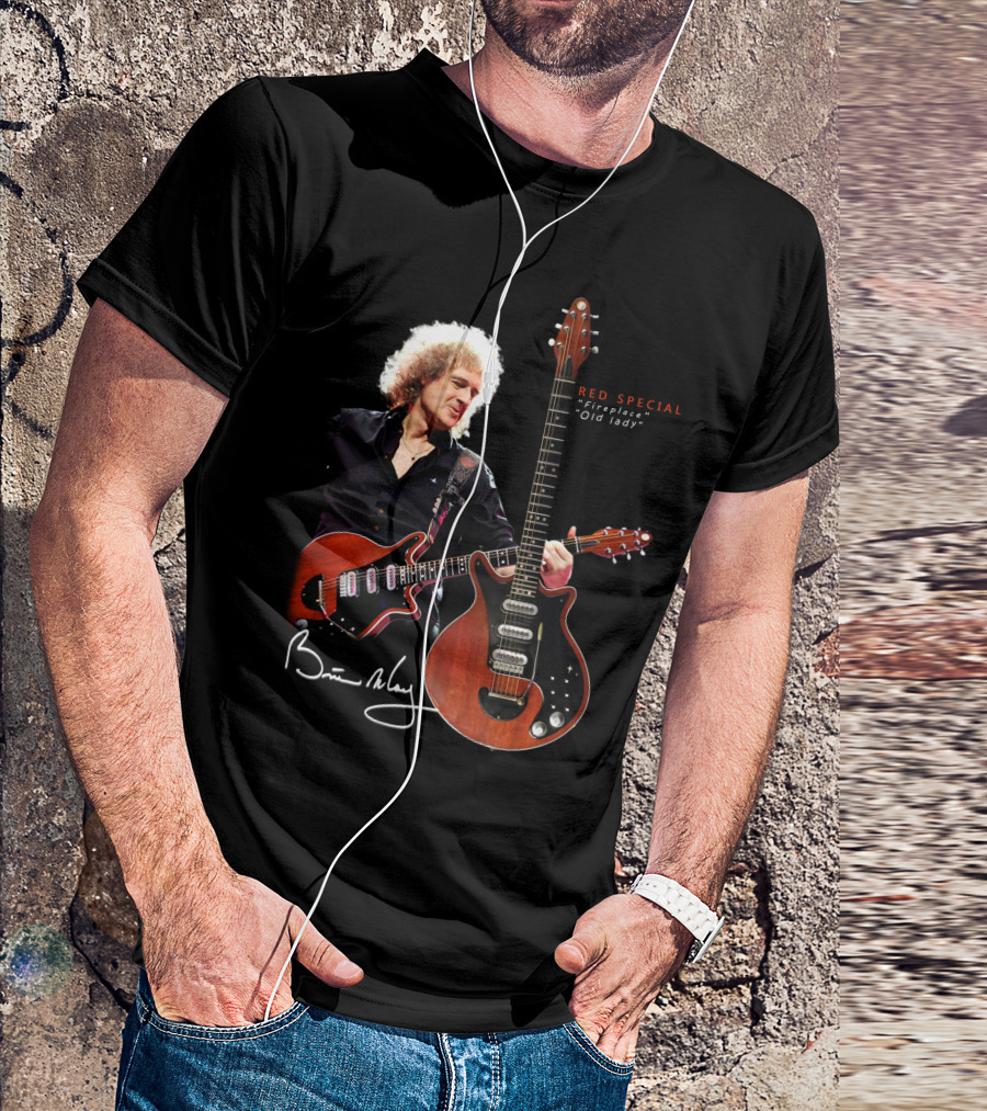 Brian May Red Special Guitar Fireplace Old Lady Signature T-Shirt