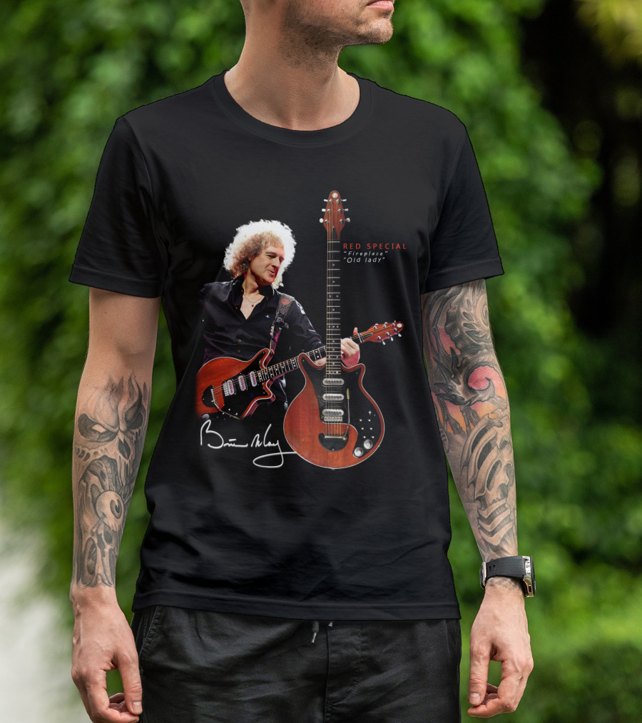 Brian May Red Special Guitar Fireplace Old Lady Signature T-Shirt