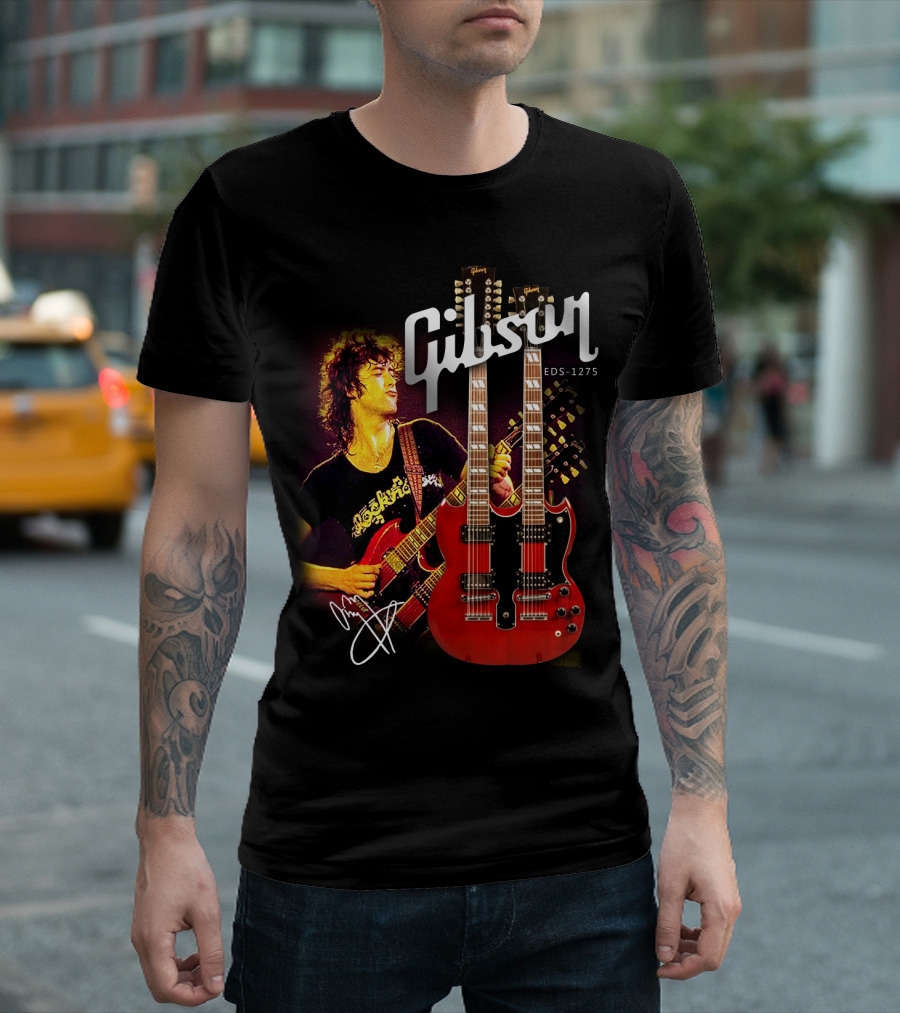 Gibson EDS-1275 Ajimmypage Signature Double Neck Guitar Music Scene T-Shirt