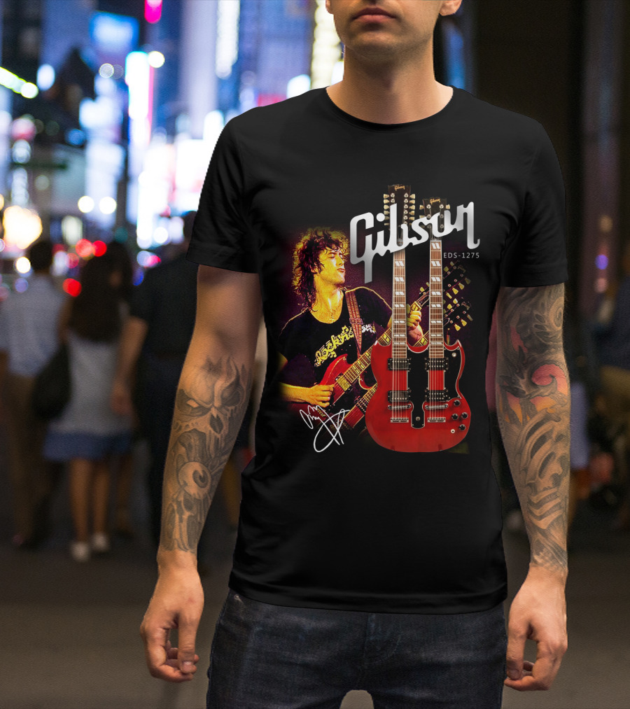 Gibson EDS-1275 Ajimmypage Signature Double Neck Guitar Music Scene T-Shirt