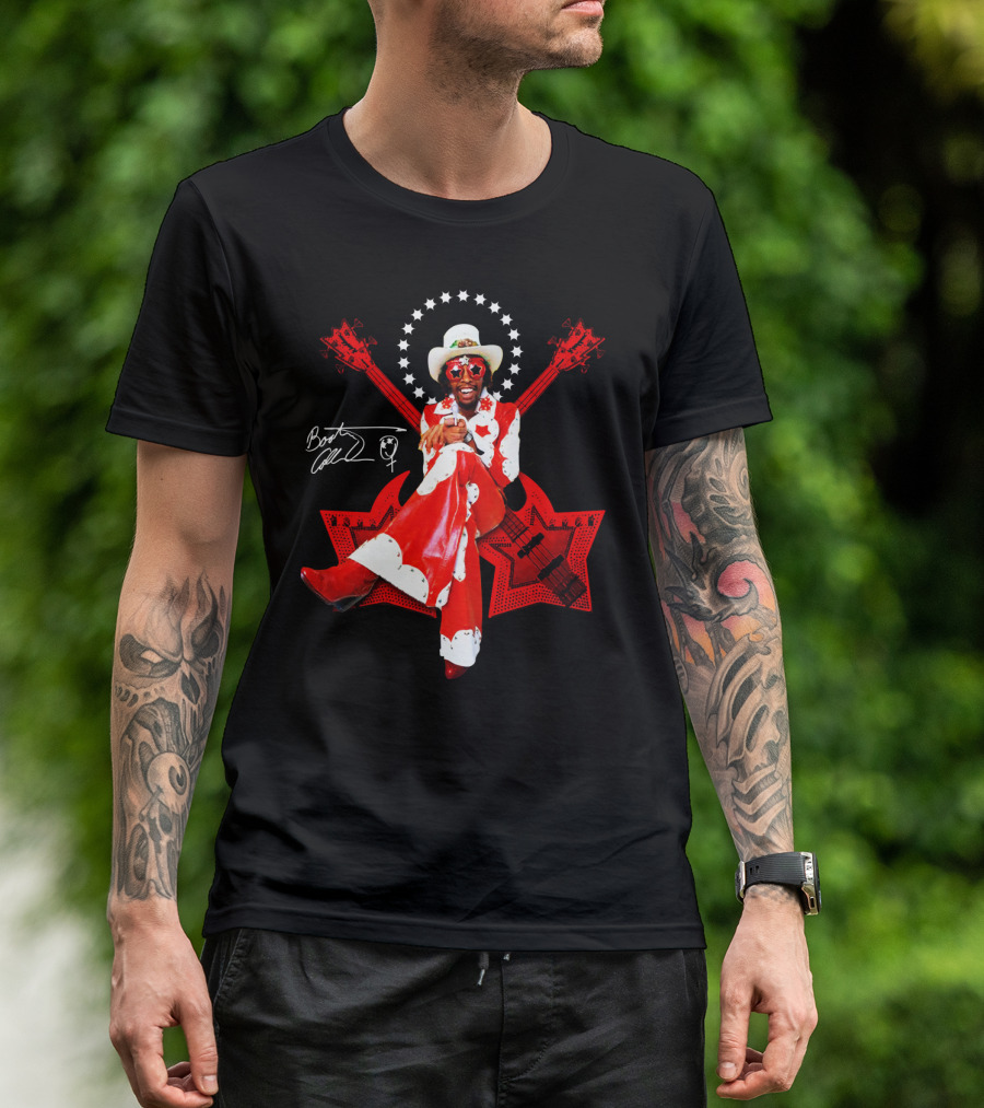 Bootsy Collins Funk Bass Star Double Guitar Red Suit T-Shirt