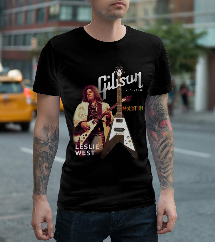 Leslie West Gibson Flying V Mountain Guitarist Music T-Shirt