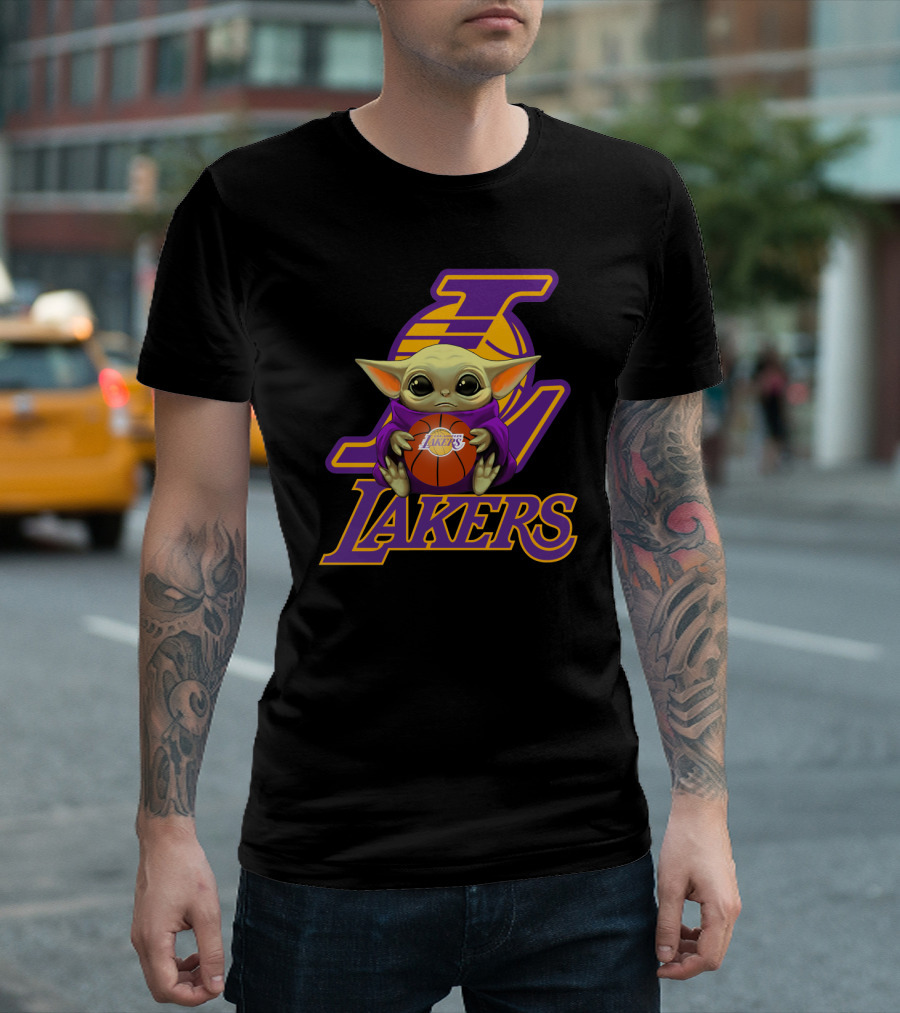 Lakers Fan Baby Alien Holding Basketball T-Shirt